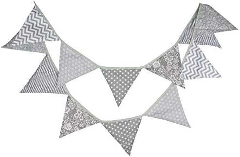 INFEI 3.2M/10.5Ft Black & Gray Halloween Fabric Triangle Flags Bunting Banner Garlands for Wedding, Birthday Party, Outdoor & Home Decoration (Grey)