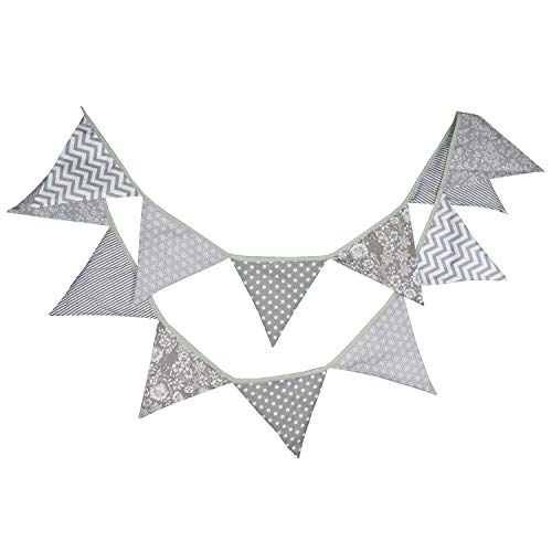 Infei 3.2M/10.5Ft Black & Gray Halloween Fabric Triangle Flags Bunting Banner Garlands For Wedding, Birthday Party, Outdoor & Home Decoration (Grey) #TOP3