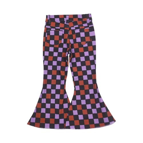 Toddler Girl Purple Checkerboard Jeans Denim Bell Bottom Pants2