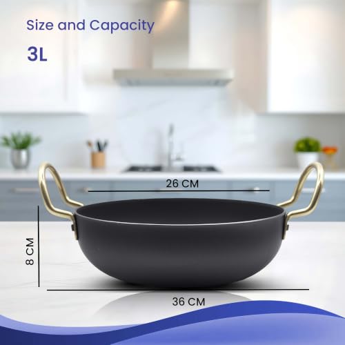 Image of DOZY Iron Nonstick Kadhai | Naturally Nonstick | Toxin Free | Even Heat Distribution | Black 3L Capacity | Induction and Gas Compatible