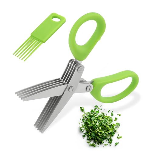 Tijeras Multiusos De 5 Cuchillas Para Hierbas De Cocina, Cortador De Hierbas Con Peine De Limpieza Para Picar Albahaca, Cebollino Y Perejil Verde