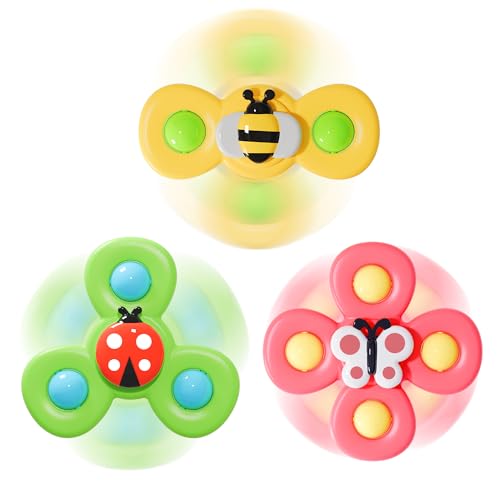Image of LiKee Strong Suction Cup Fidget Rotating Sensory Bath Toys for Baby Christmas Stocking Stuffers, Airplane Car Travel Table & Window Toys for Toddler Boys and Girls, 10+ Months