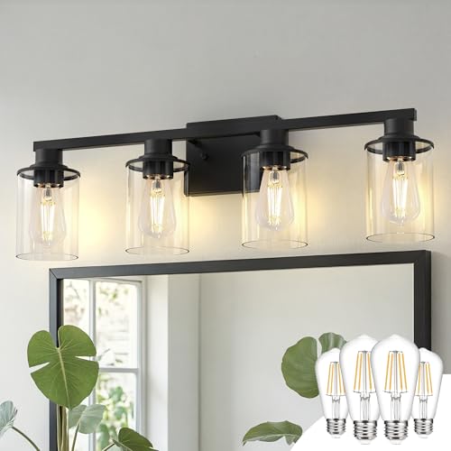 Image of DORESshop Bathroom Vanity Light Fixture with 4 Bulbs Modern Black