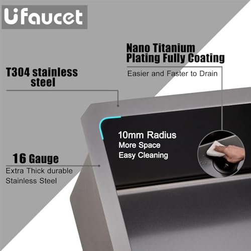 Image of 30x18 Inch Black Undermount Kitchen Sink, Stainless Steel Single Bowl Nano Black16 Gauge 9 Inch Deep Kitchen Sink with Strainer