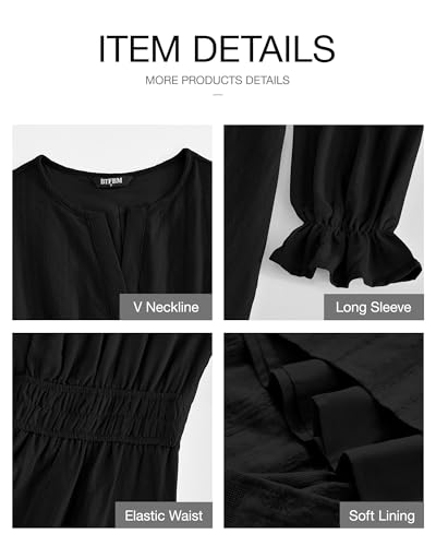BTFBM Mini Dresses for Women 2026 Casual Lightweight Long Sleeve V Neck A Line Elastic Waist Party Holiday Dress - Image 5