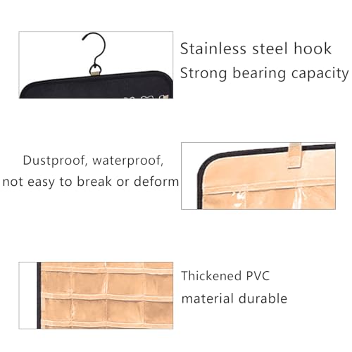 xutong Hängender Schmuckorganizer,12 Reihen Taschen, 360° Drehbarer Haken, Beidseitig Nutzbar, Schwarz,Cabinet, Wall, Door