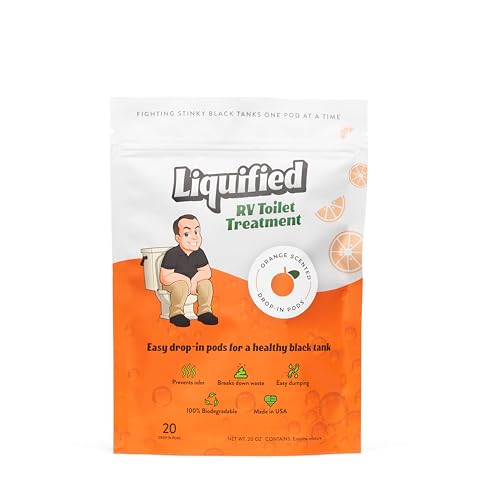 Liquified RV Toilet Treatment Drop-Ins - Prevents Tank Odors - Breaks Down Waste and Tissue - Septic Tank Safe - Matts RV Reviews - Orange Scent - 20 Treatments (20 1oz pods)