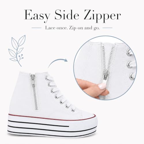 Image of REFRASE LIFE Womens Platform Sneakers with Wedge 3 Inches Height Boost Hidden Heel Shoes, Casual Height Increase Walking Fashion Shoes for Women and Girls