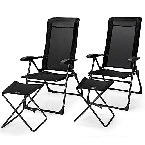 Giantex GT10017BK-2-WH 4 Pcs Folding Patio Chairs Set 2 Pack Patio Dining Chairs With Footrest Portable Sling Chairs Camping Lawn Chairs With Adjustable Back Outdoor Bistro Chairs cover