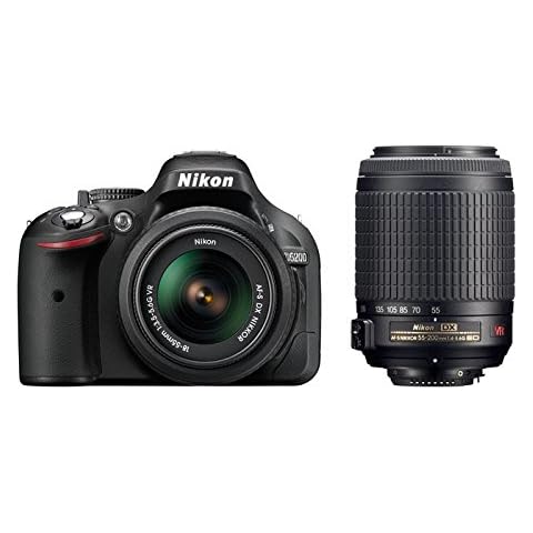 Nikon D5200 SLR-Digitalkamera TFT-Display, Full HD, HDMI) Double-Zoom-Kit inkl. AF-S DX 18-55 mm VR und 55-200 mm Objektiv schwarz Cover