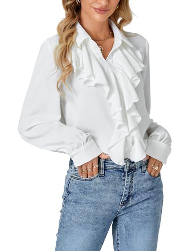 LYANER Women's Dressy Ruffle Blouse Long Sleeve Collar Neck Button Down Victorian Shirt Tops3