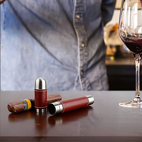 Linkidea Stainless Steel Cigar Case Tube Accessories For Men, 2 Pack Metal Air Tight Humidors Tube, Gift Box Leather Cigar Single Holder For Travel #TOP4