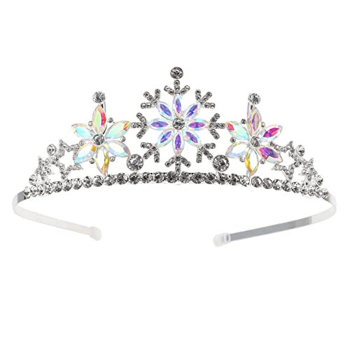 FRCOLOR Snowflake Rhinestone Crown, Christmas Snowflake Headband Tiara Kids Princess Crown Silver, 16x12.5cm