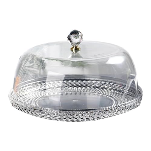 perfk Soporte para Tartas de acrílico con Tapa en Forma de cúpula, Bandeja para Tartas Transparente y Redonda, Soporte para Tartas Cubierto para Cocina, 33 X 33 X 19 Cm