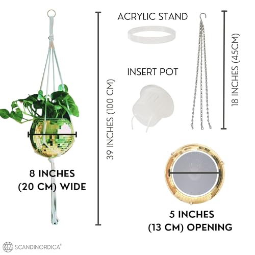 SCANDINORDICA Disco Ball Planter, Disco Ball Plant Hanger, Mirror Disco Planter with Chain, Macrame Hanger - Image 3