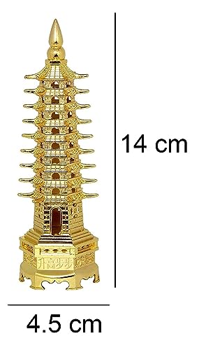 Brass Alloy Education Tower Feng Shui for Students, Pagoda Tower Vastu Items for Good Luck and Academic and Business Success, Fengshui Items, 14 Cm, Golden