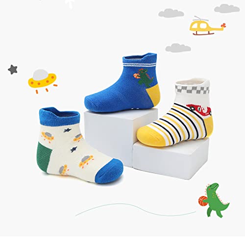 Fly Love 12 Pairs Unisex Babies Non Slip Grip Ankle Socks Baby Toddler Low Cut Cotton Athletic Socks (12-24 Month, Style A) #TOP2