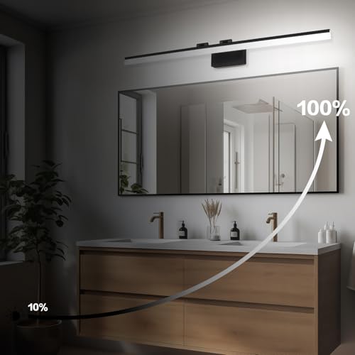 Image of SOLFART Dimmable LED Black Vanity Lighting Fixture Wall Light Over Mirror for Bathroom 47.2 inch