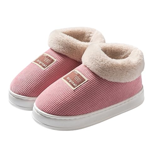 Women's Bootie Slippers Plush Ladies Bedroom House Shoes with Memory Foam Indoor Outdoor Non-Slip Rubber Sole Unisex Winter Fuzzy Full Slipper Warm Ankle Boots Platform Cotton Slippers