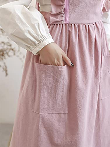 Floosum Soft Cotton Linen Apron With Two Side Pockets, Halter Crossback Bandage Aprons X Shape Aprons With Pockets For Women, Pink #TOP6