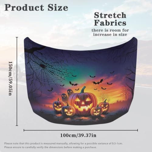 Image of Pumpkin Ghost Halloween Print Car Hood Cover Protector 59x39 Inch Stretchable Auto Hood Wraps Waterproof Halloween Automotive Exterior Accessories for Most SUV Sedans Trucks