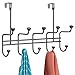 mDesign Over the Door 5-Hook Rack for Coats, Hats, Robes, Towels - Black Chrome
