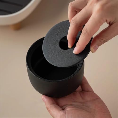 Cendrier orbiculaire avec couvercle en céramique portable anti-odeur noir - 4