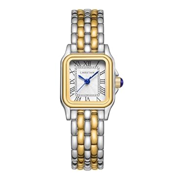 CHEETAH Relógios femininos com pulseira vintage pequena em dois tons, mostrador romano retangular, Prata, ouro, branco