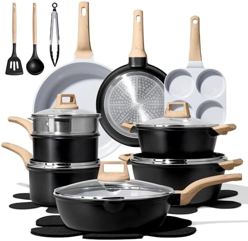 CAROTE 21pcs Pots and Pans Set Nonstick, Cookware Set Black Induc...