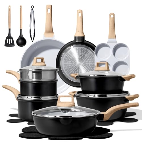 Image of CAROTE 21pcs Pots and Pans Set Nonstick, Cookware Set Black Induction Kitchen Cooking Set w /Frying Pans & Saucepans(PFOS, PFOA Free)