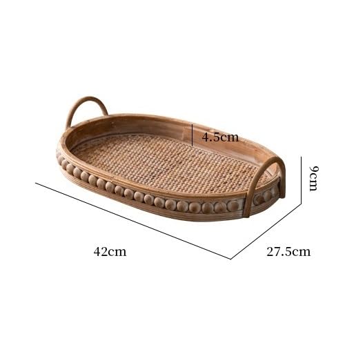 Plateau De Cafétéria Plateau en Rotin Rétro Rangement De Bureau Japonais Plateau Décoratif Plateau À Fruits Rectangulaire Plateau À Thé Plateau De Rangement en Bois Mass,One Color-S