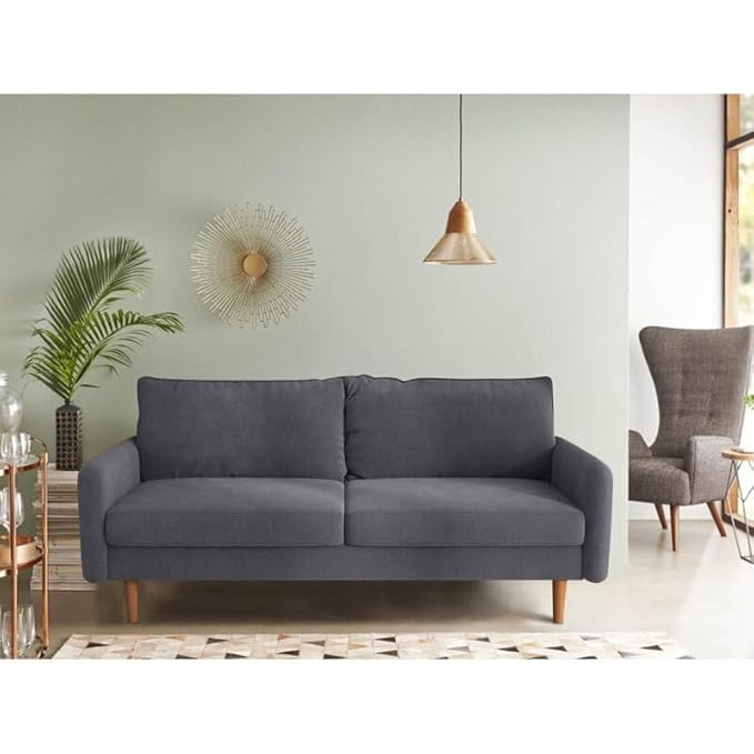 Image of Morrone Velvet Loveseat 3-Seater Sofa, Modern Upholstered Couch for Living Room, Bedroom and Office, Plush Cushion Accent Seating Furniture (Grey, 3 Seater)