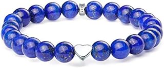 J.Endéar Beaded Bracelets for Womens, 8mm Natural Gemstone Bracelet, Heart Friendship Bracelets with 925 Sterling Silver Heart Charm