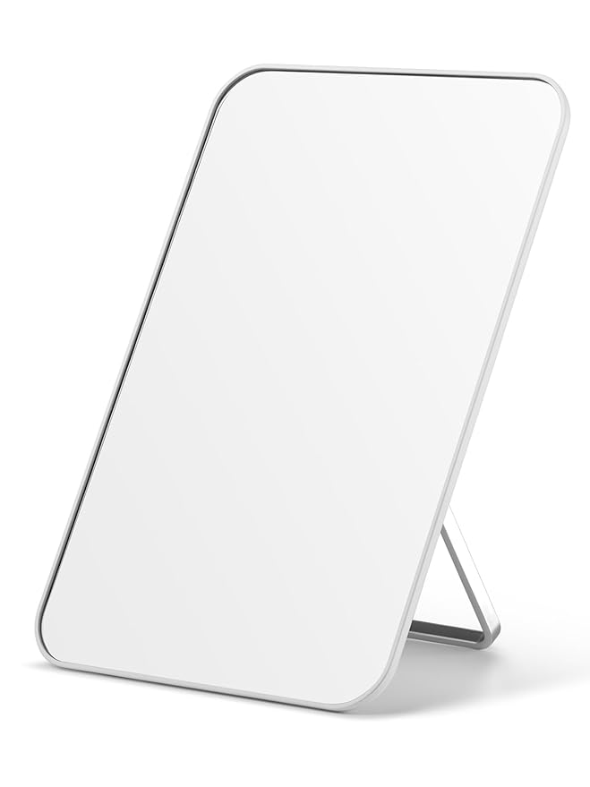 OMIRO Desk Makeup Mirror, 8 x 5 inches Table Mirror with Foldable Stand and Hanging Hole for Shaving and Travelling, White
