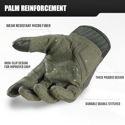 AXBXCX Tactical Gloves for Men - Camouflage Breathable Summer Touch Screen Full Finger Gloves for Cycling Airsoft Paintball Driving Motorcycling Green S