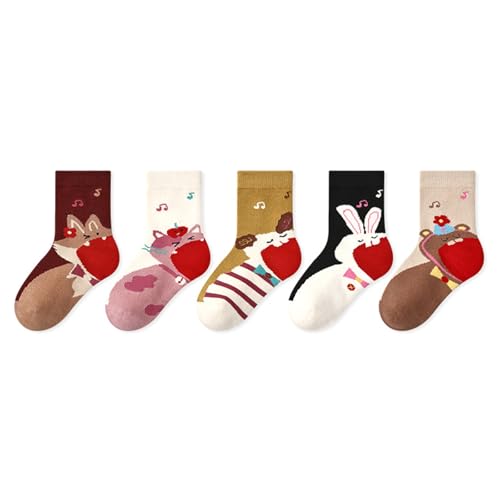 Nityunn 5 Pairs Girls Calf Socks, Cute Animal Fashion Funny Novelty Cozy Casual Seamless Cotton Crew Socks (UK, Age, 5 Years, 8 Years, Regular, Cute Animal Concert)