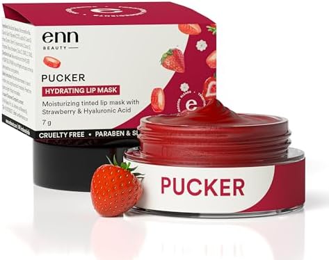 ENN Hydrating Tinted Lip Mask For Dry & Chapped Lip With Strawberry, Shea Butter & Hyaluronic Acid | Helps in Brightening Dark Lips, Hydrates & Moisturizes Dry Lips | For Men & Women, 7g