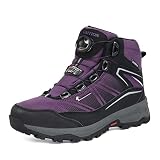 GRITION Wanderschuhe Damen Wasserdichter Trekking -& Wanderstiefel Winter Damenstiefel Automatische Schnürsenkel Outdoorschuhe Schwarze Violett MEHRWEG (38EU)