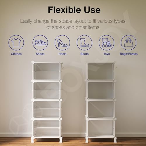 Image of BOXJOY 8 Shelf White Shoe Rack for Home with 4 Transparent Doors, Hard PET Plastic with Metal Door Frame, Shoe Chappal Slipper Sandals Stand