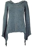 Size:S/M (36) Locker fallendes, asymetrisches Elfen Strickshirt mit weiter Kapuze und ausgestellten Ärmeln