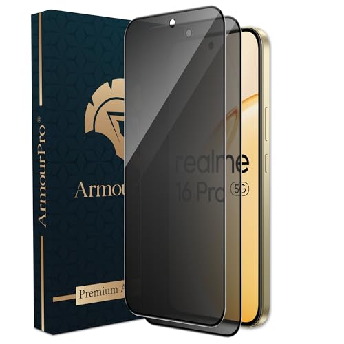 Image of ArmourPro Anti-Spy Privacy Tempered Glass for Realme 16 Pro - Anti Peeping Screen Protector, Edge to Edge Full Coverage, 9H Hardness, Easy Installation Kit | Pack of 2