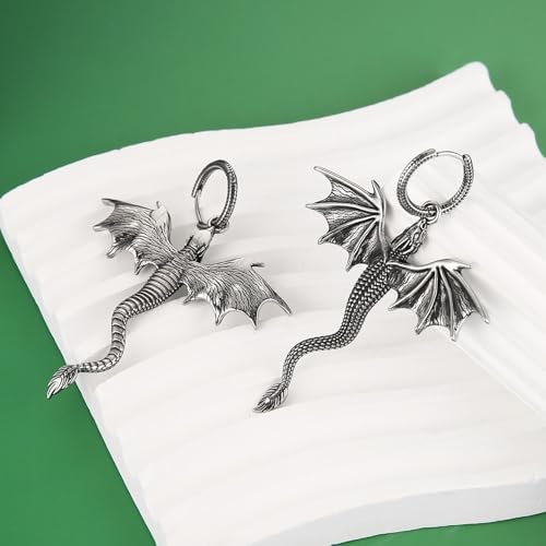 HZMAN Dragon Dangle Drop Earrings for Men Stainless Steel Gothic Punk Dragon Earring Hinged Huggie Hoop Earring Jewelry Gift4