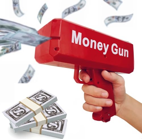Image of Red Money Gun Shooter with 50PCS Fake Doller, Make It Rain Money Thrower Gun, Handheld Spary Paper Money Cash Gun Fake Gun for Game Video Party