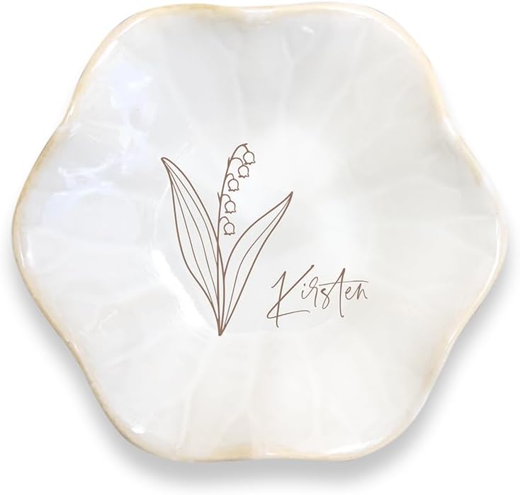 callie Personalized Name Birth Flower Jewelry Tray Engagement Gifts Ring Dish Customized Bridesmaid Gifts Jewelry Holder Organizer (Flower,Style6)
