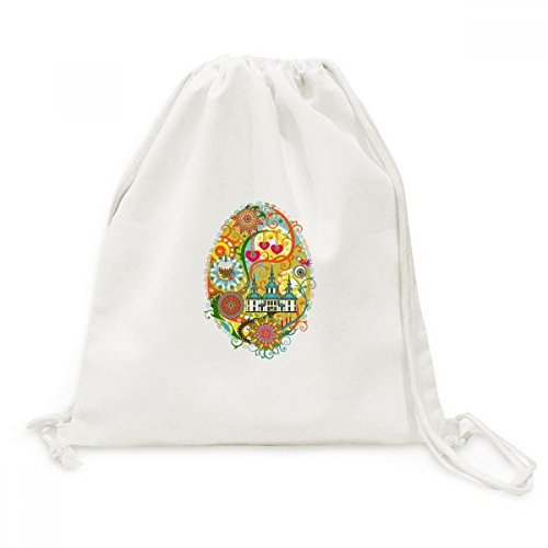 Sac a dos cordon toile graffiti culture temple gateau oeuf voyage