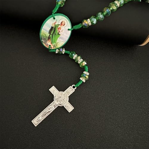 BONITTER Mexican Virgin Mary necklace, Guadalupe Crucifix Wall Cross Rosary Beaded Necklace Saint Jude Protective Blessing Pendant,Catholic Saint Benedict Medal Handmade jewelry Gift for Men Women2