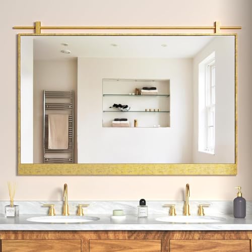 NXHOME Large Gold Bathroom Mirror - 28" x 40" Brushed