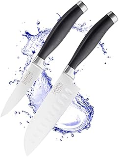 Sabatier Professional Kitchen Knife Set - 2pc, 5in/12cm Oriental Santoku & 3.5/9cm Paring Knives. Taper Ground Stainless Steel Blade, Matt Black Rubberised Handle. Lifetime Performance 25yr Guarantee