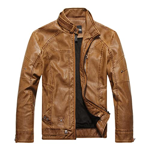 JMSUN Jaqueta Masculina Casaco de Couro Falsos Masculino Vintage Stand Colarinho de Motocicleta Casa