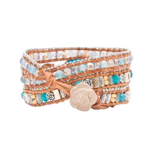 Image of YGLINE Natural Stone Beaded Healing Wax String 5 Wraps Bracelets
